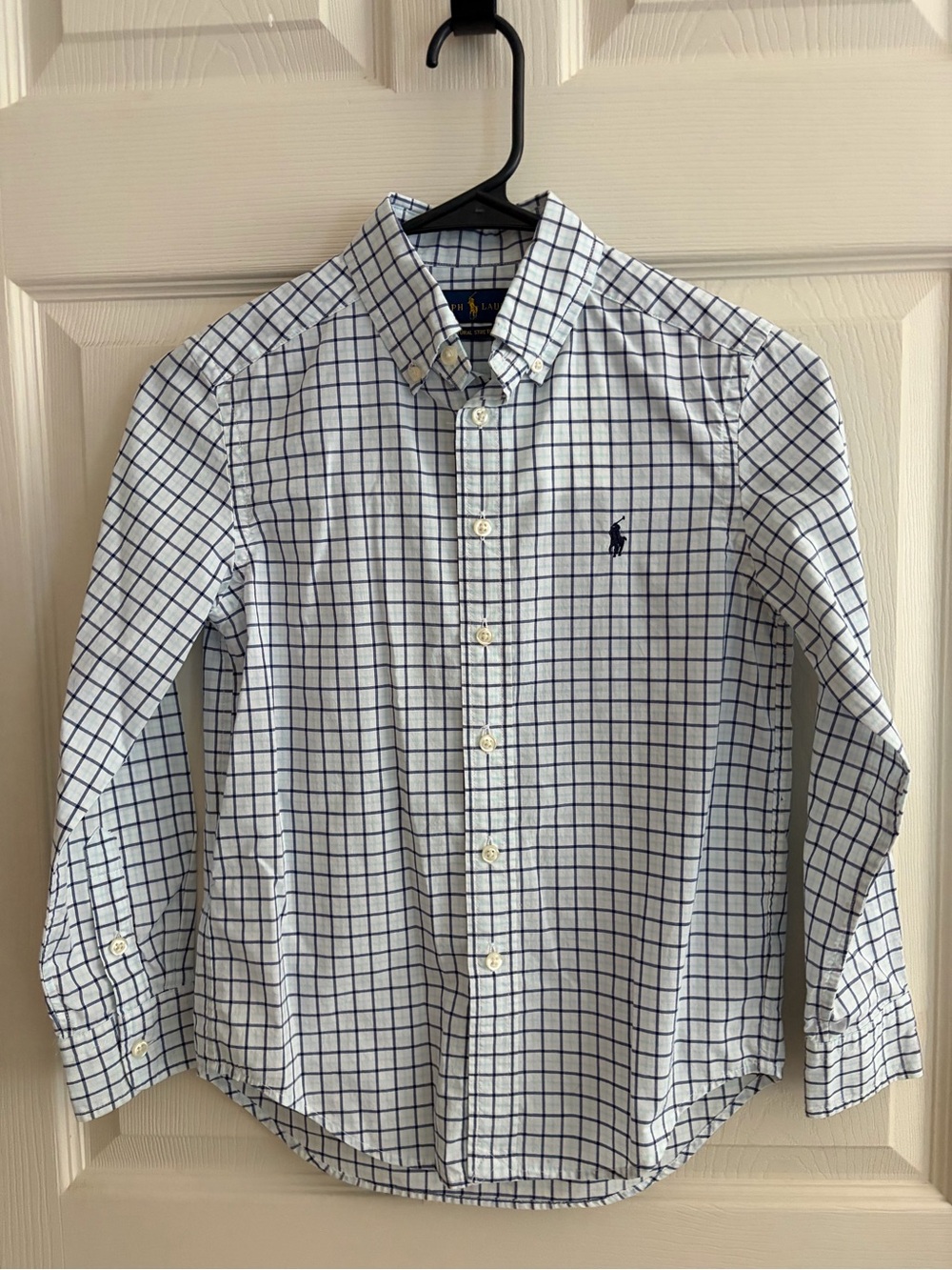 Ralph Lauren Boys White & Navy Windowpane Button-Down Shirt